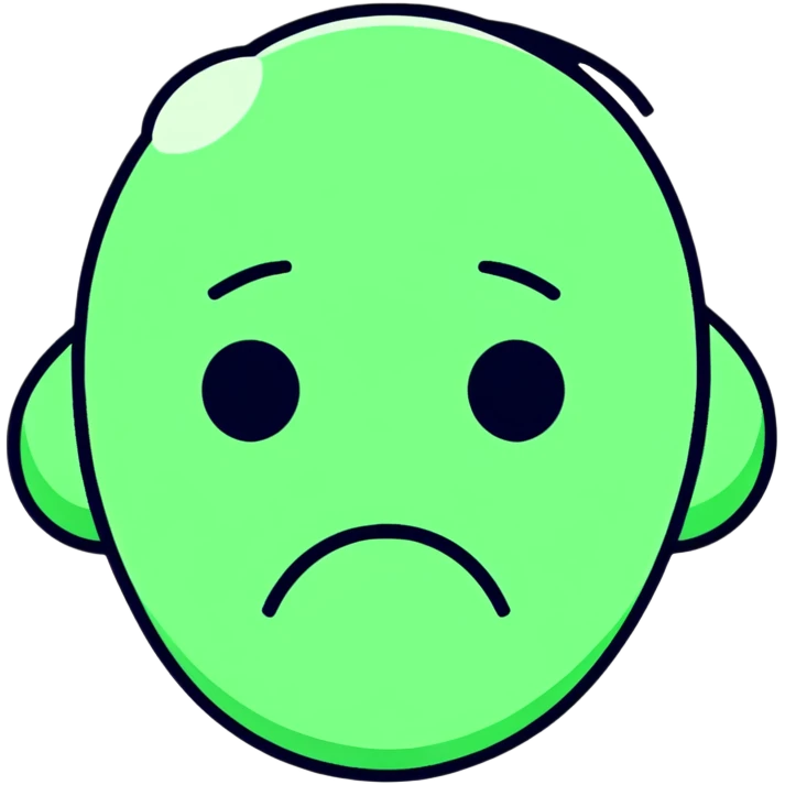 Minimalist Maya-style sad face emoji with no reply message, only white and deep green colors, flat design, clean lines emoji