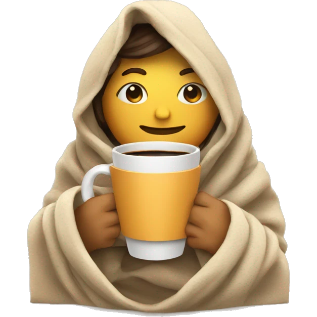 Person wrapped in a blanket with a coffee cup emoji