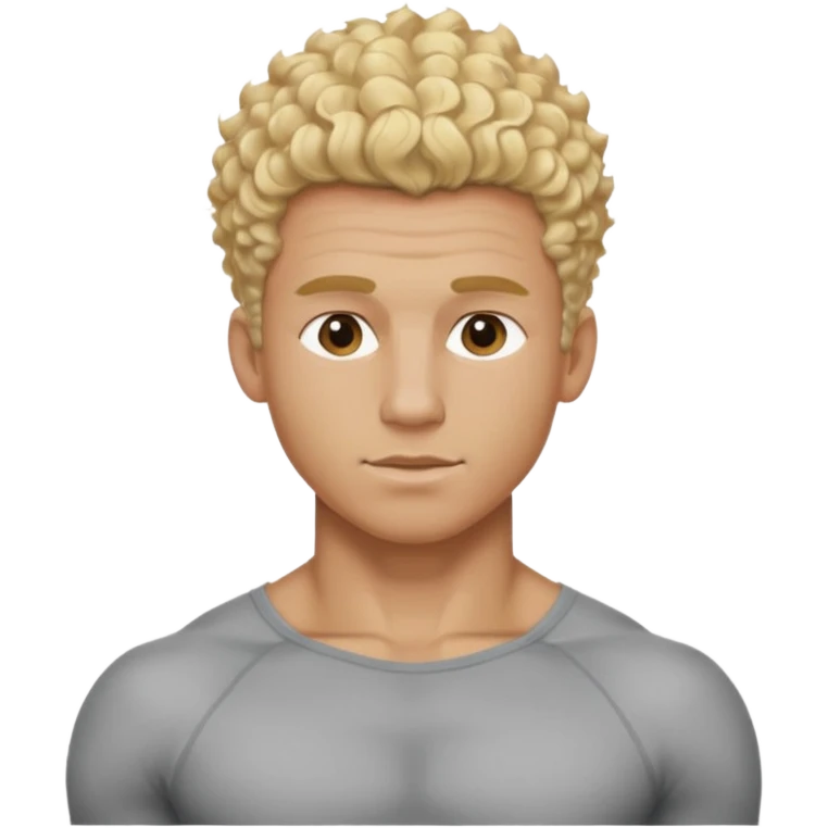 Athletic man with blond curly hair only on the top, straight on sides, thick neck, high top fade with no part, no shirt and show abs emoji