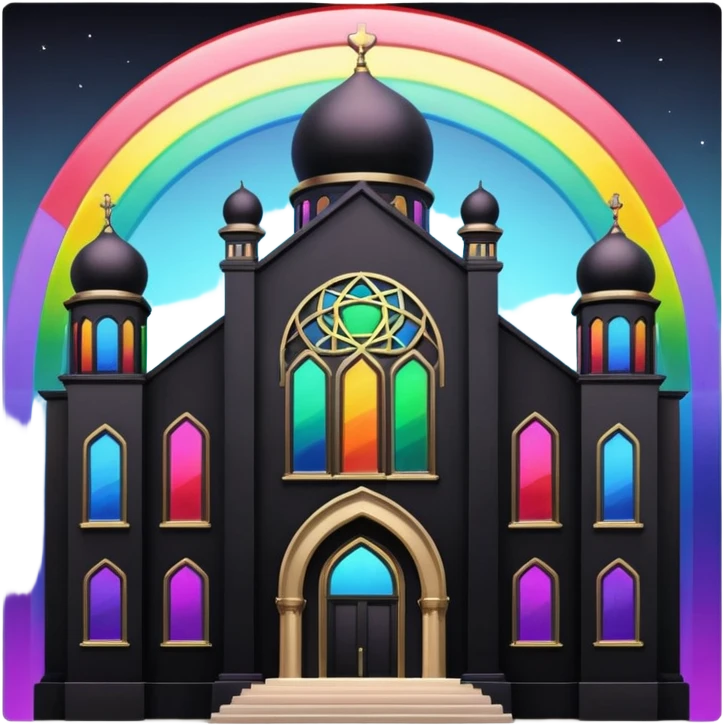 jewish synagogue temple in dark goth aesthetic style with black building and rainbow tint glass windows emoji