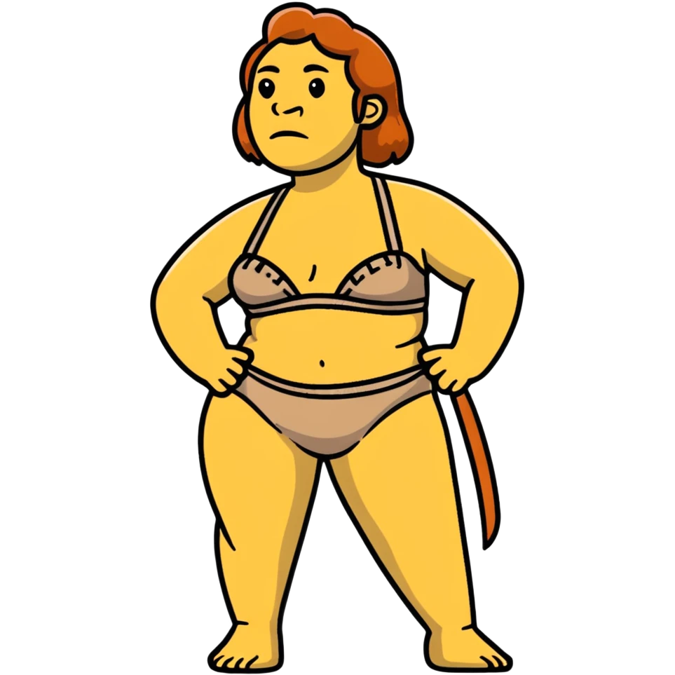 fullbody neanderthal woman wearing cloth bra emoji