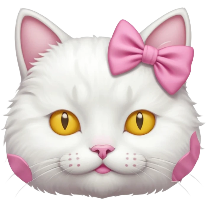 white cat with pink bow with yellow nose sleeping emoji