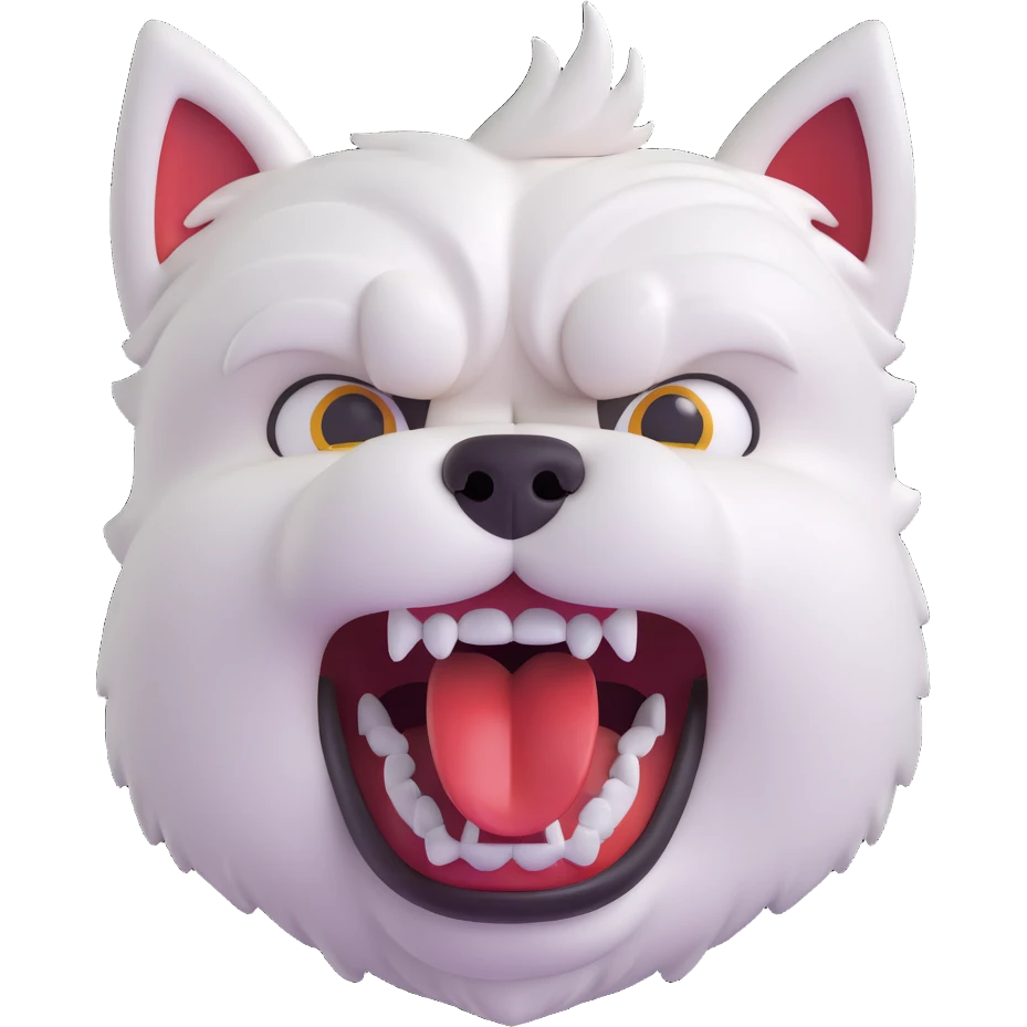 angry westie, 3D emoji style, furrowed brows, bared teeth emoji