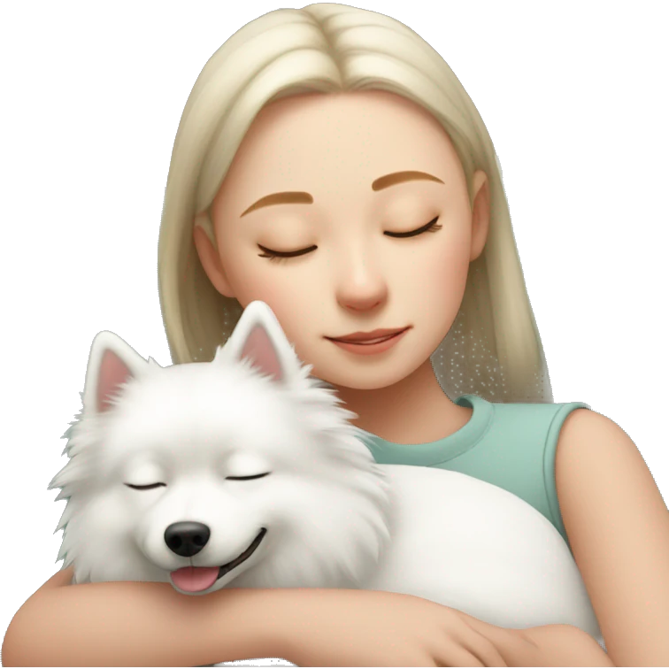 White spitz sleeping on girl's lap emoji