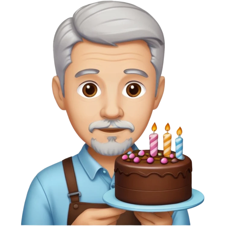 hombre pelo gris barba de candado con pastel emoji