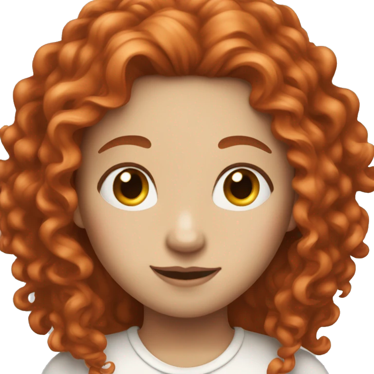 A girl with long curly red hair and a completely white face emoji