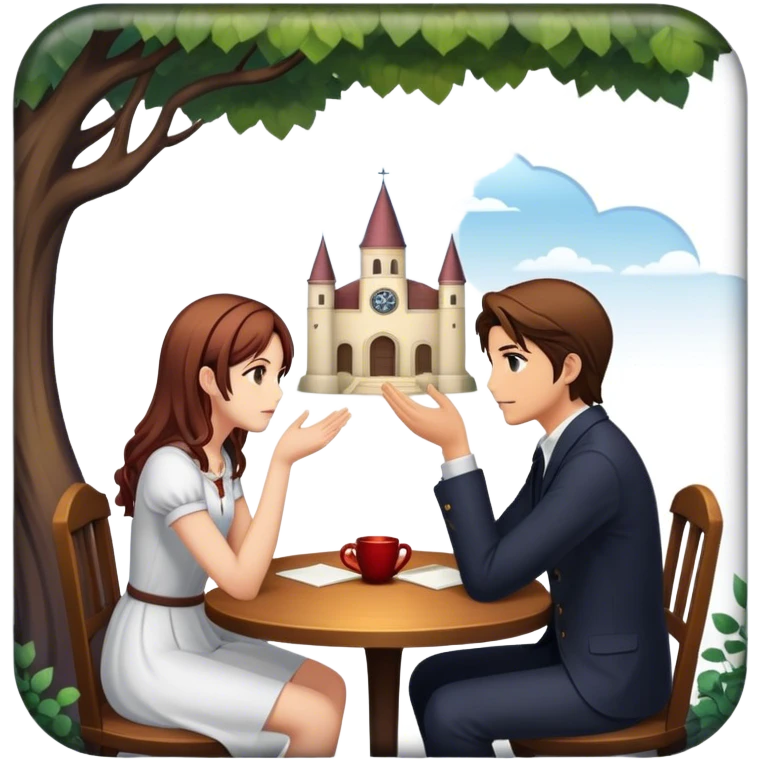 An icon representing a visual novel game, with a detailed background featuring a romantic or mysterious setting. Characters are in conversation, with dialogue boxes visible. The design captures the immersive storytelling and emotional depth of visual novels, set against a transparent background. emoji