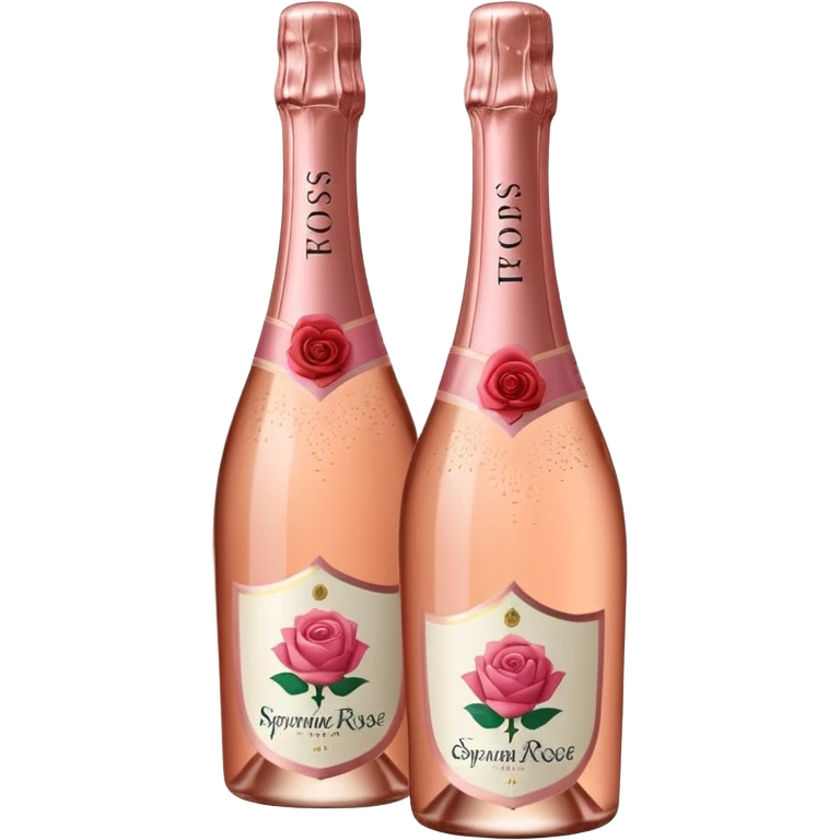 bottle of sparkling rosé champagne with a rose logo on the label, tilted up and to the left, no glass emoji