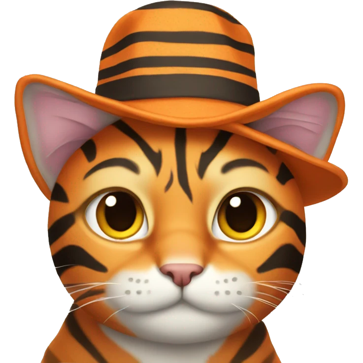 Orange striped cat wearing a hat to look like a tiger emoji