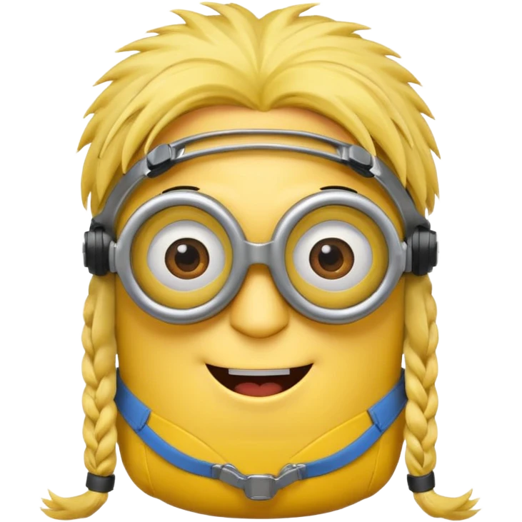 Minion emoji with a round head like normal emojis and a smurk like this emoji but a minion so basically that emoji with the goggles and the hair and not a funny head shape 😏 it should look like an actual minion not a human  emoji