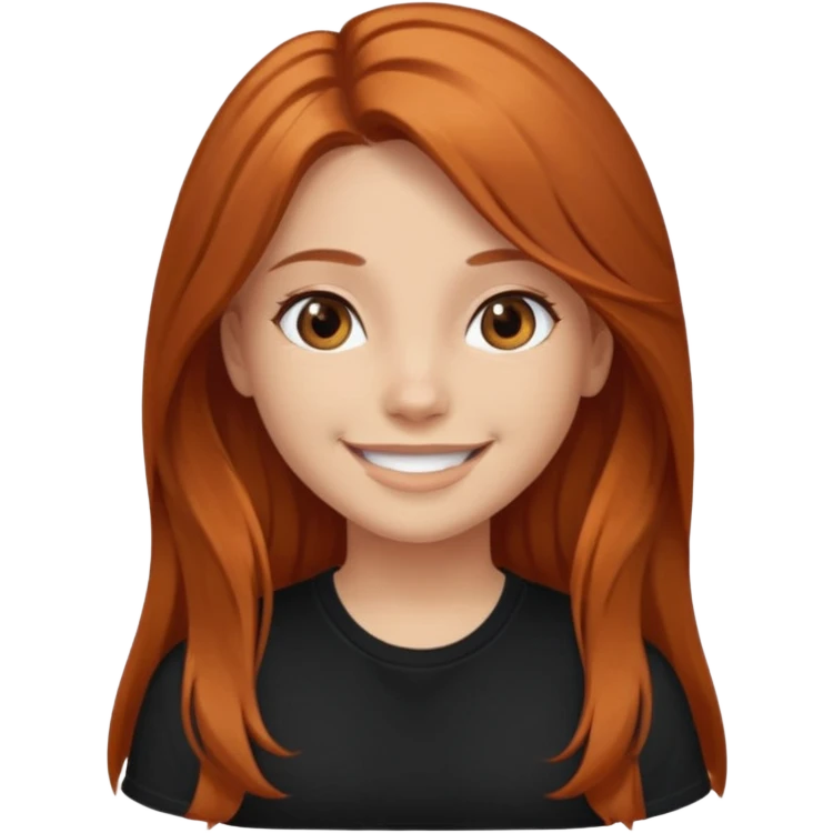 Medium copper long hair  girl  with dark brown eyes wearing a black tee emoji