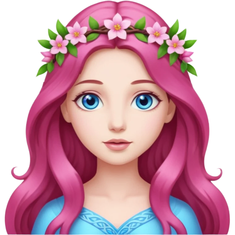 Spring pink goddess long brunette hair blue eyes emoji