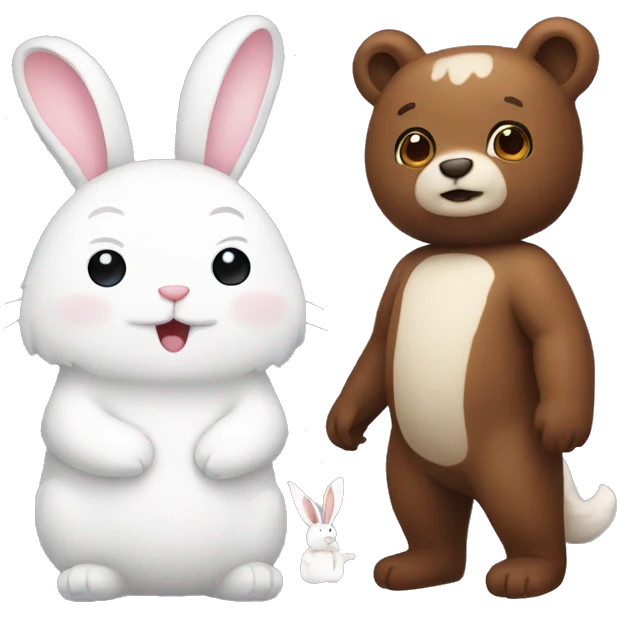 Brown bear and white bunny cute emoji