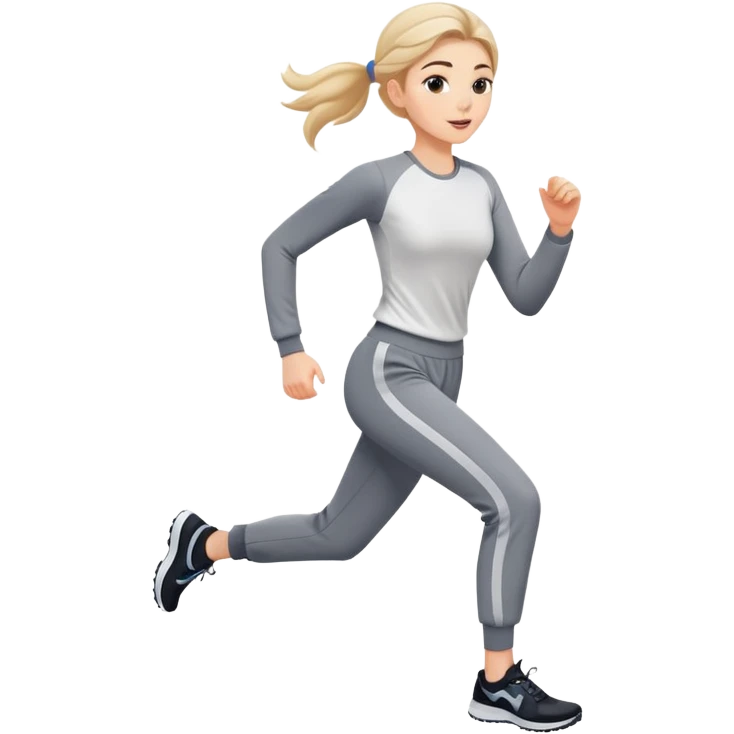 A beautiful girl with fair skin is running in sports long-sleeved trousers emoji