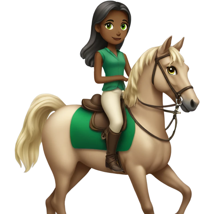 Girl high end clothes green eyes riding a horse emoji