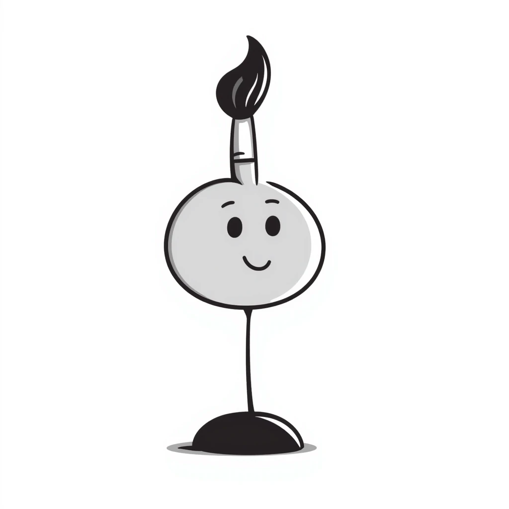 A paintbrush morphing into a silver metal human figure emblem sculpture, representing artistic identity, with a shiny silver finish emoji