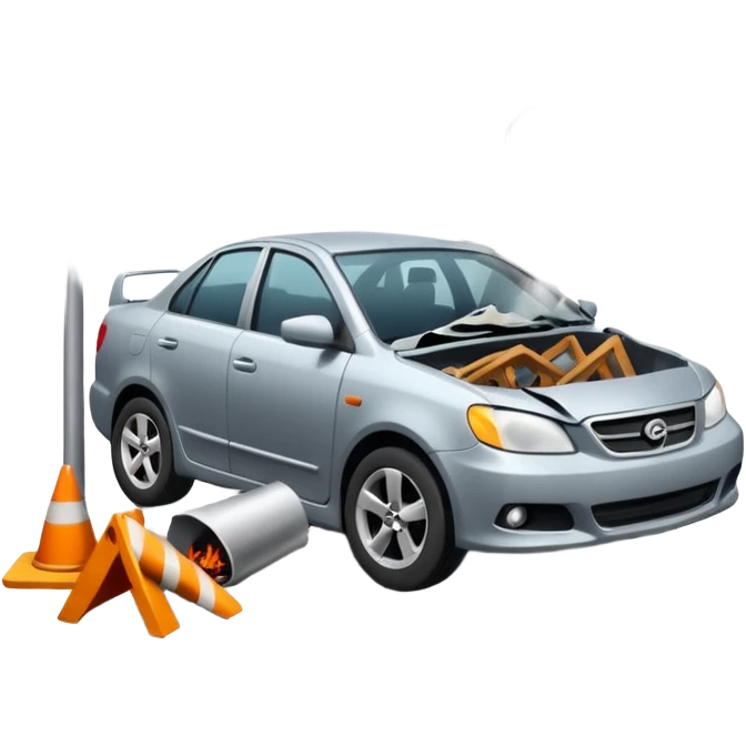 car crashed to a trafic barrier emoji