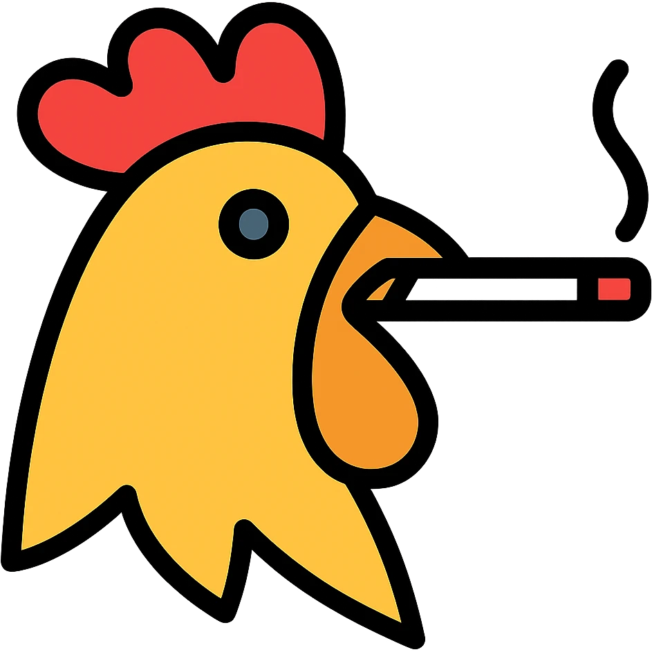 Add color to the rooster smoking a cigarette, keep the icon style with black outlines and color fill, no background. emoji