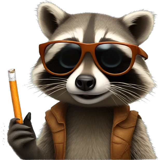 Raccoon with sunglasses and cigarette emoji