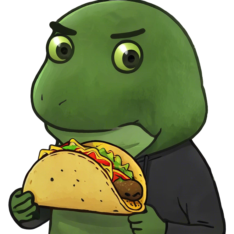 Guy holding a taco with black hoodie mysterious emoji