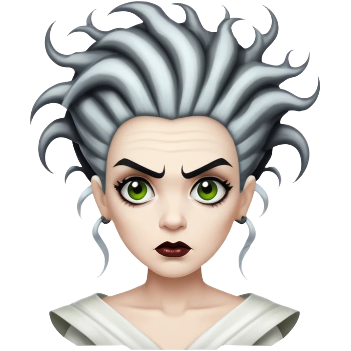 Bride of Frankenstein with tall black and white hair with lightning streaks emoji