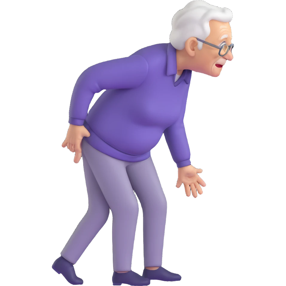 elderly person with hand on back, wincing in pain emoji
