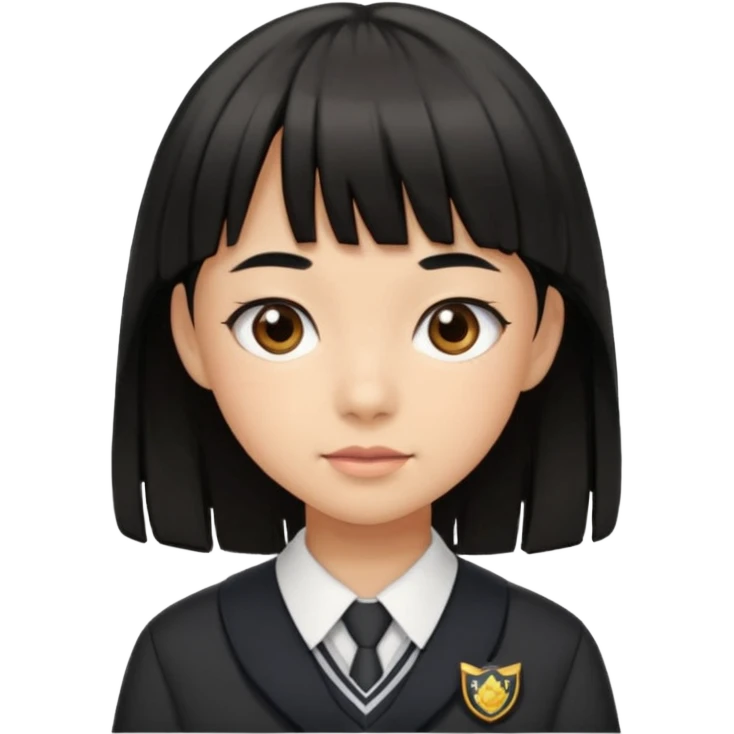 a middle school girl in a school uniform and black hair, and bangs emoji