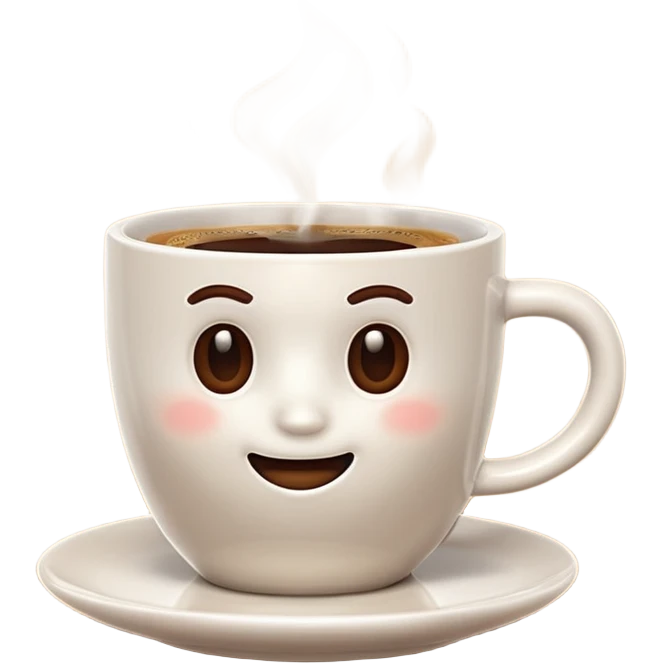 A plain 3D cartoon coffee cup filled with hot coffee,light steam rising, glossy ceramic texture, warm soft lighting, realistic Memoji-style on a dark background. Negative: no saucer. emoji