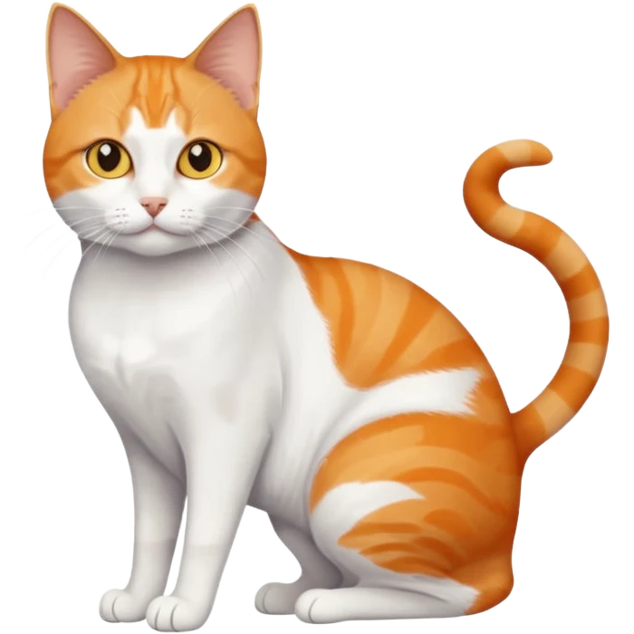 full body orange and white domestic shorthair slim cat with yellow/orange eyes and a white triangle pattern on his face playing emoji