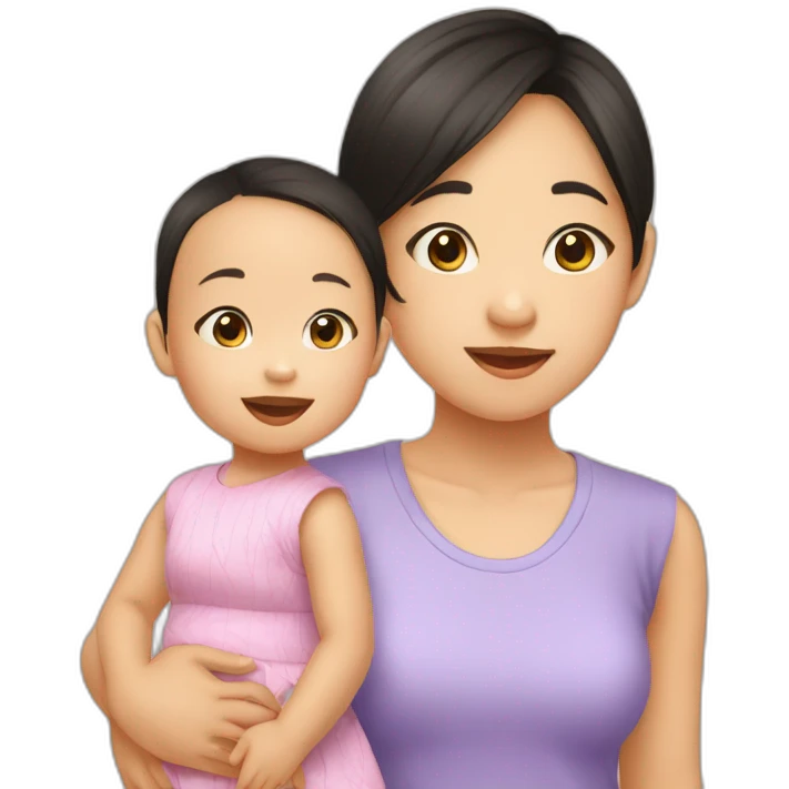 3 years old Asian sister and 0 year Asian baby emoji
