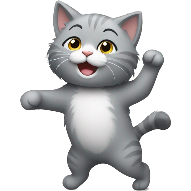 cute fluffy gray cat dancing emoji