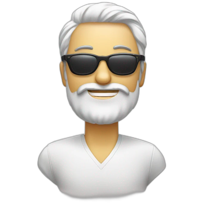 homme blanc avec une barbe un trou au milieu des dents et des grosses lunettes de soleil emoji
