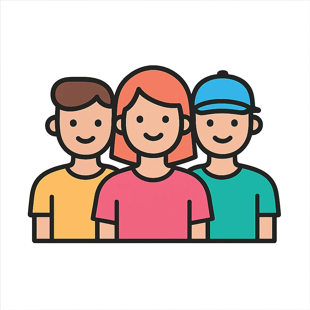 a group of young people, color outline icon style emoji