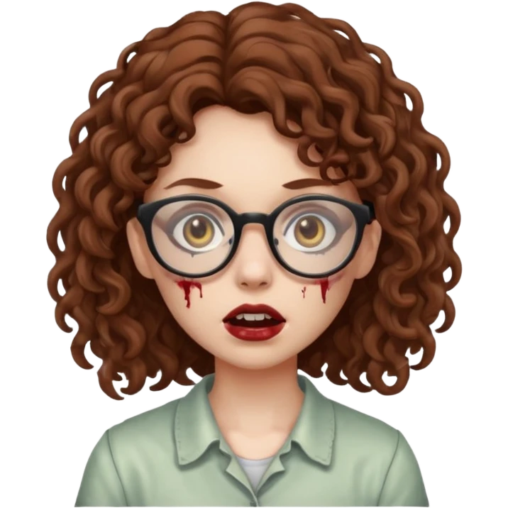 zombie girl with brown curly hair and glasses  emoji