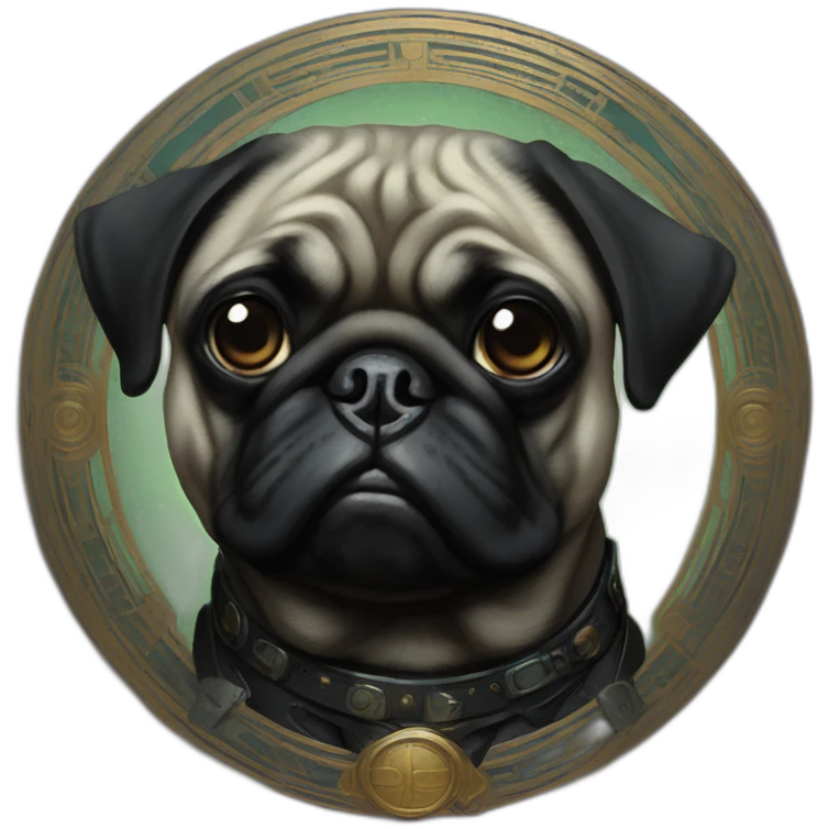 A cyberpunk black pug in Art Nouveau style during 1910 emoji