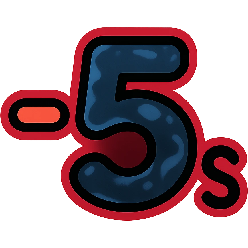 '-5s' symbol with darker cosmic liquid metal effect, 's' subscript, dark red neon glow border emoji
