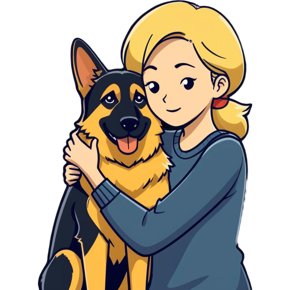 blonde woman romance with large German shepherd  emoji