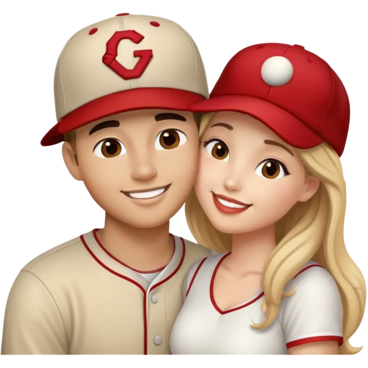 Girl kissing a guy with a baseball hat on emoji