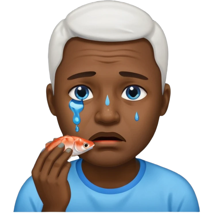 Man crying eating fish. make tears blue color emoji