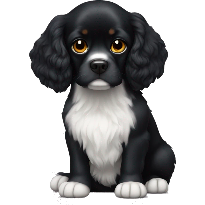 Small completely black king spaniel with black fur on his whole face and white fur on chest emoji