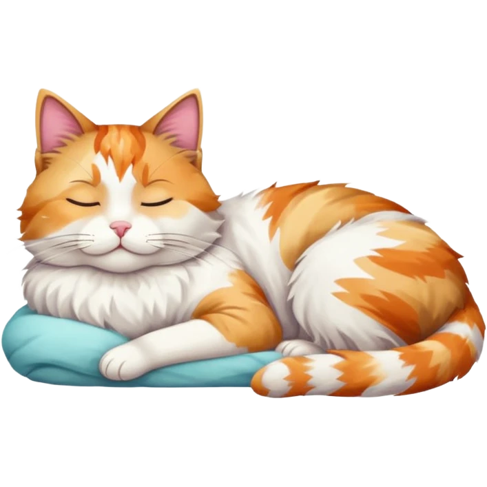 full body colourful light patched calico + white tabby cat sleeping emoji
