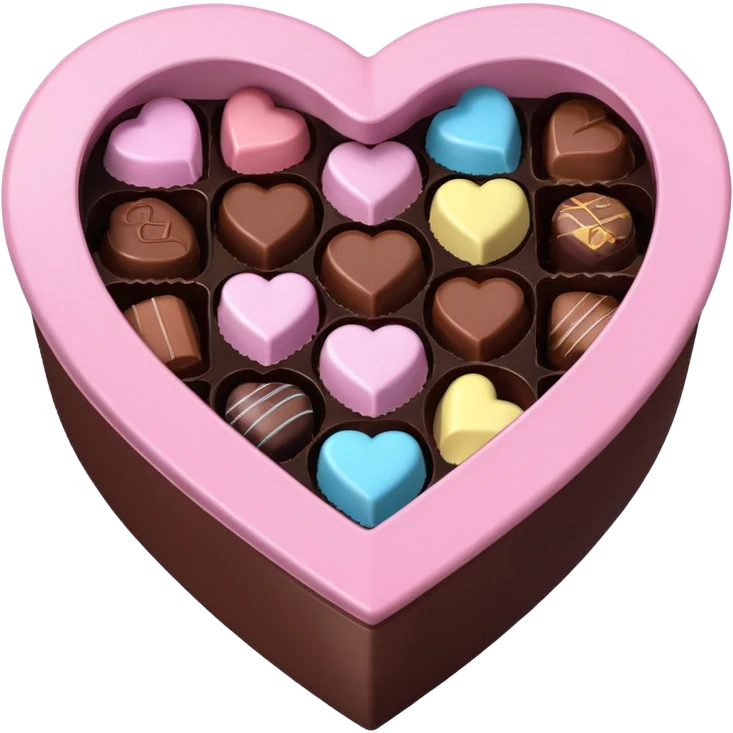 Pastel pink heart shaped box with chocolates in it emoji