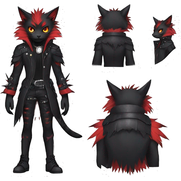 cool edgy black punk red nargacuga-raven-cat-animal hybrid Fakemon collar full body emoji