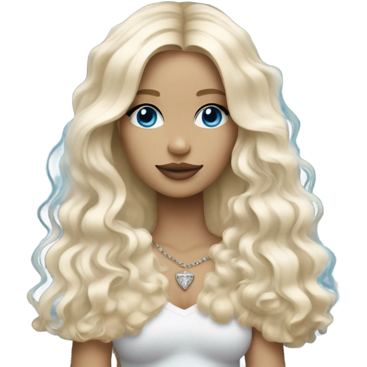 Blonde nightclub girl with blue eyes and long hair and holding white cavachon dog emoji