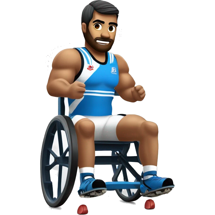 Un jugador de rugby en silla de ruedas: fuerte, ágil y decidido. Su silla está optimizada para la velocidad y maniobrabilidad. Con brazos musculosos y un uniforme deportivo, muestra concentración y pasión por el juego emoji