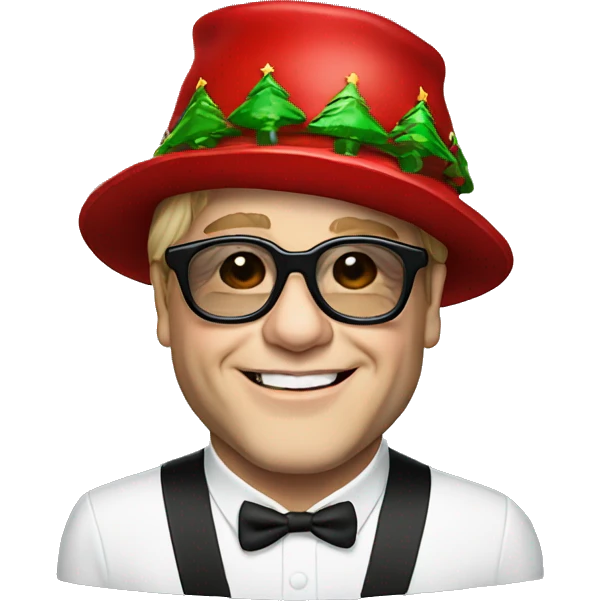 Elton John with a Christmas hat emoji