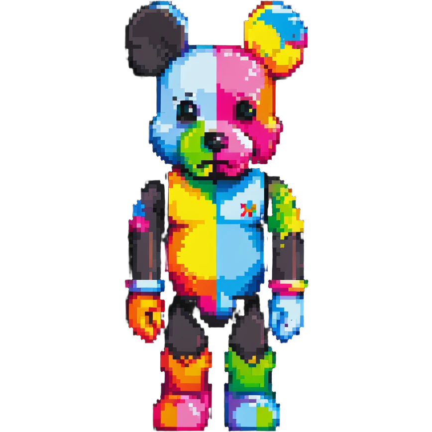 Pixel art KAWS Bearbrick figure with X eyes, blocky bear shape, vibrant colors emoji
