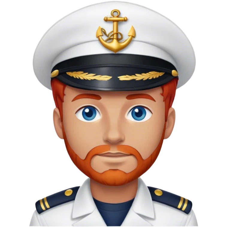 a male boat captain with red hair and blue eyes emoji
