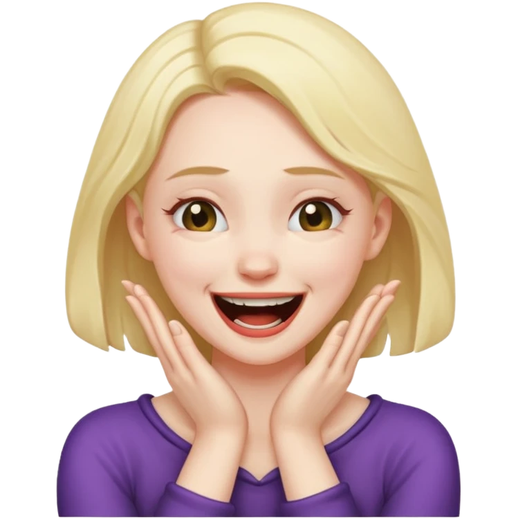 girl griping to her neck with her hands choking herself while laughing emoji