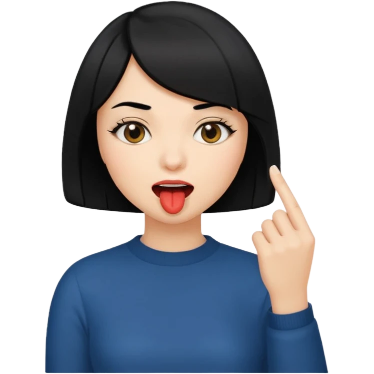 Chicas con pelo negro y corte bob haciendo que se muerde un dedo de manera picara emoji